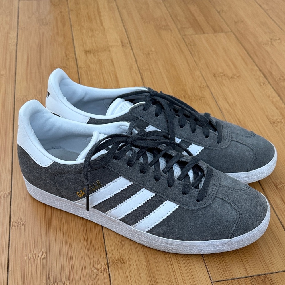 Adidas Gazelle Charcoal and White Sneakers (W 8.5/ M 7.5)